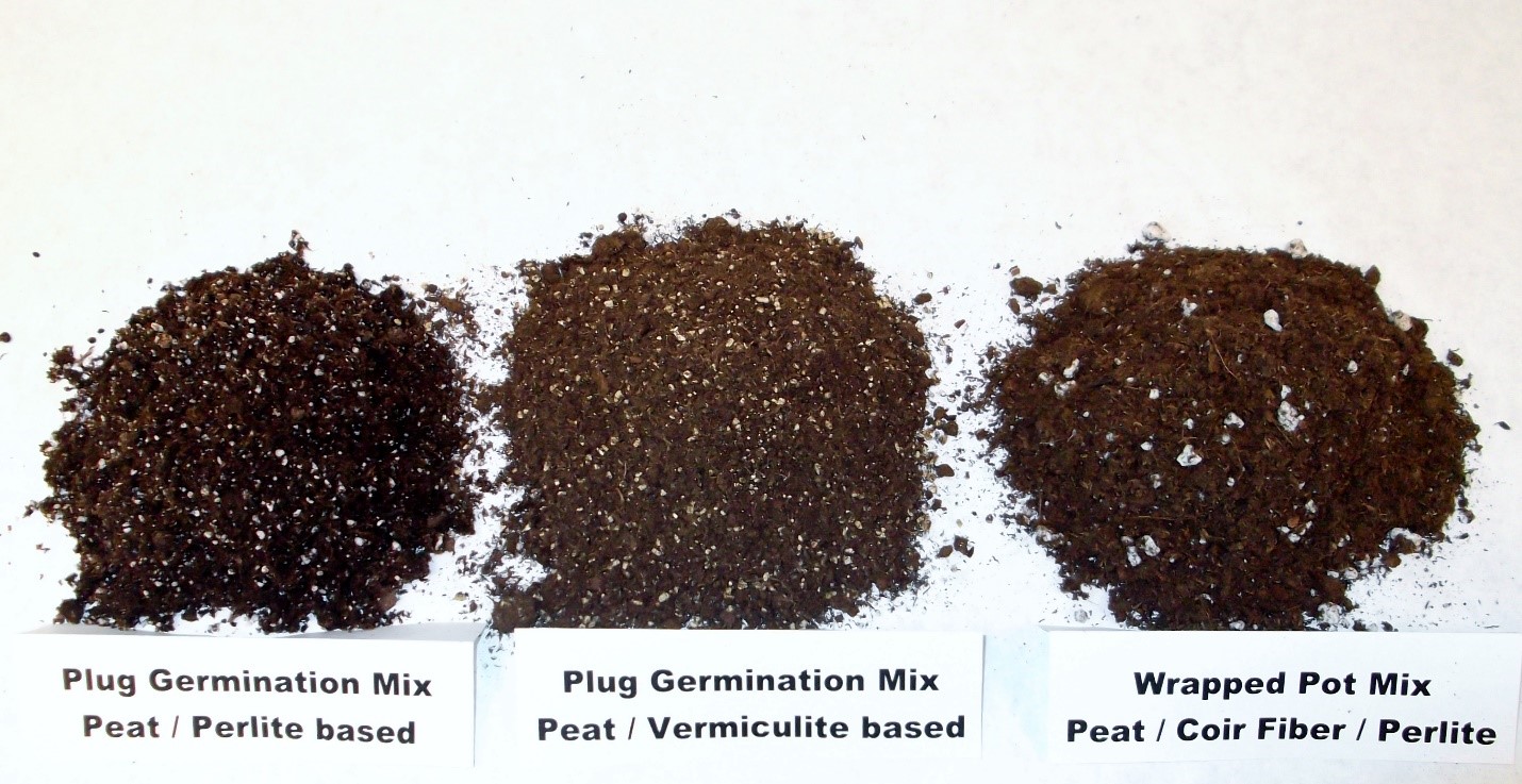 Ejemplos de diferentes sustratos utilizados en varios métodos de producción de plantas jóvenes